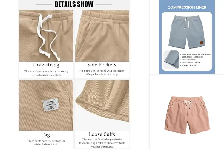 Detailed view of Best Hiking Shorts For Men Corduroy Elastic Waist